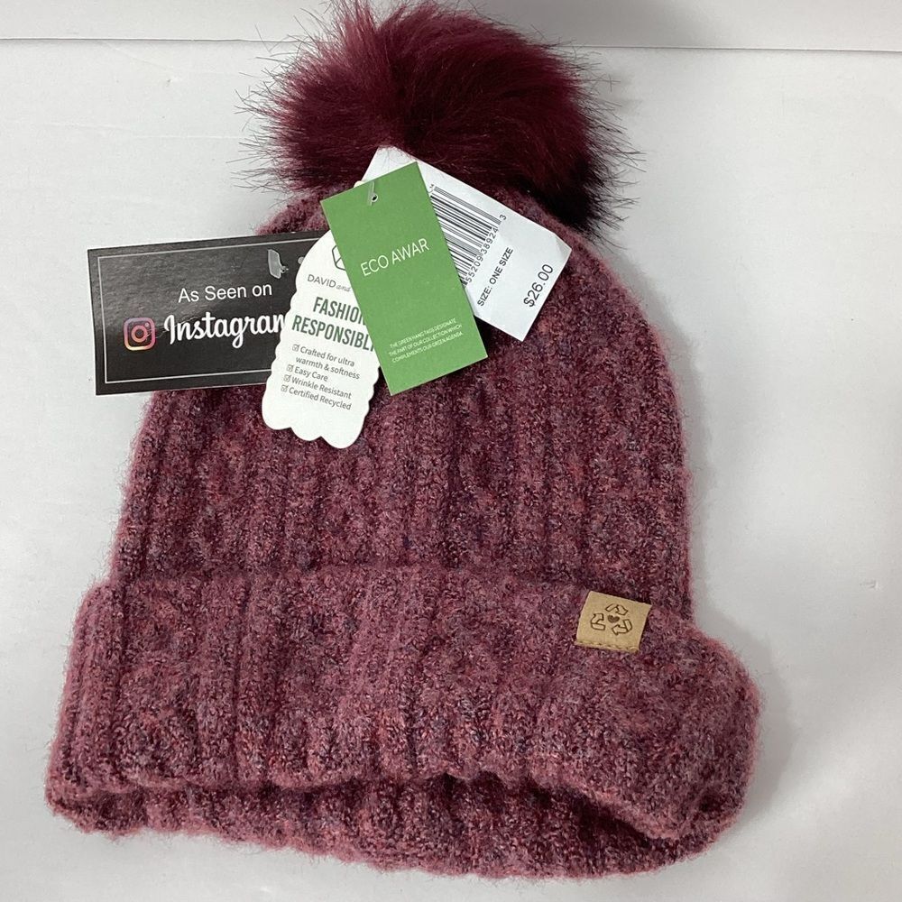 David And Young Burgundy Winter Hat Made From Recycled Bottles